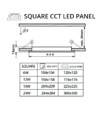 LED panel 24V 24W CCT,300x300mm, BLACK - vestavný