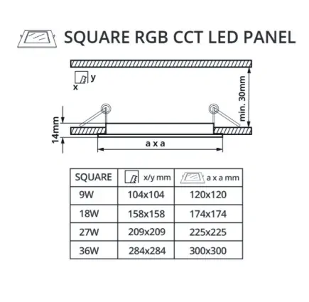 LED PANEL 24V, 36W, RGBCCT300x300mm - vestavný, BLACK