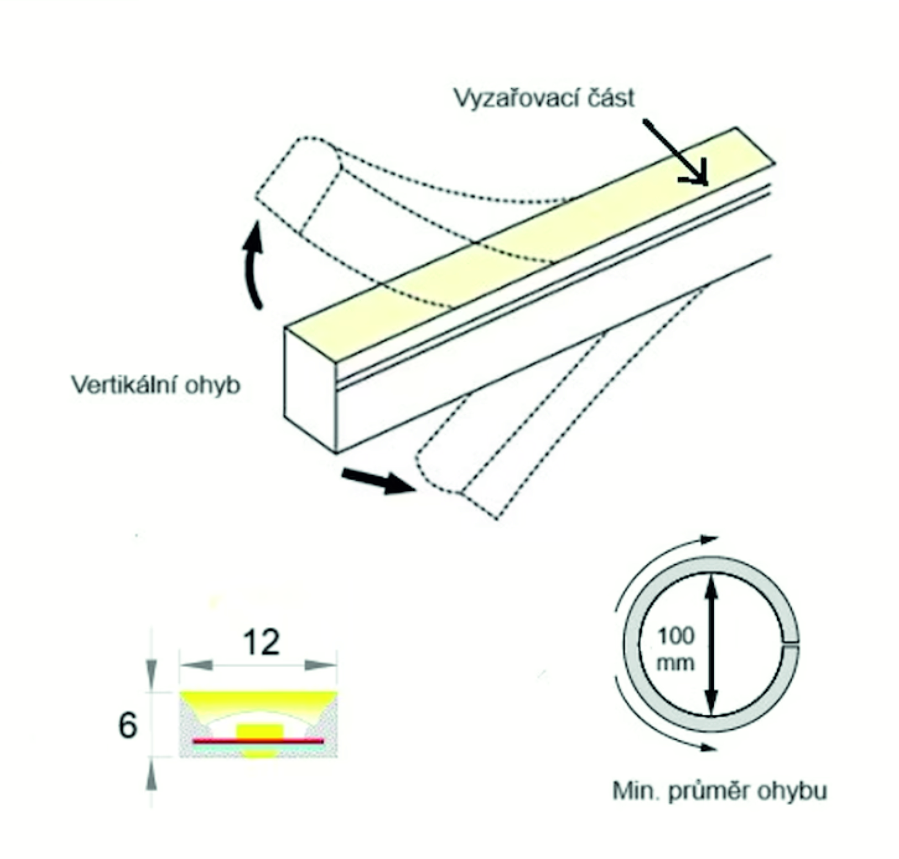 LED NEON 24V,7W, 12x6mm,DW/WW, VODĚODOLNÝ