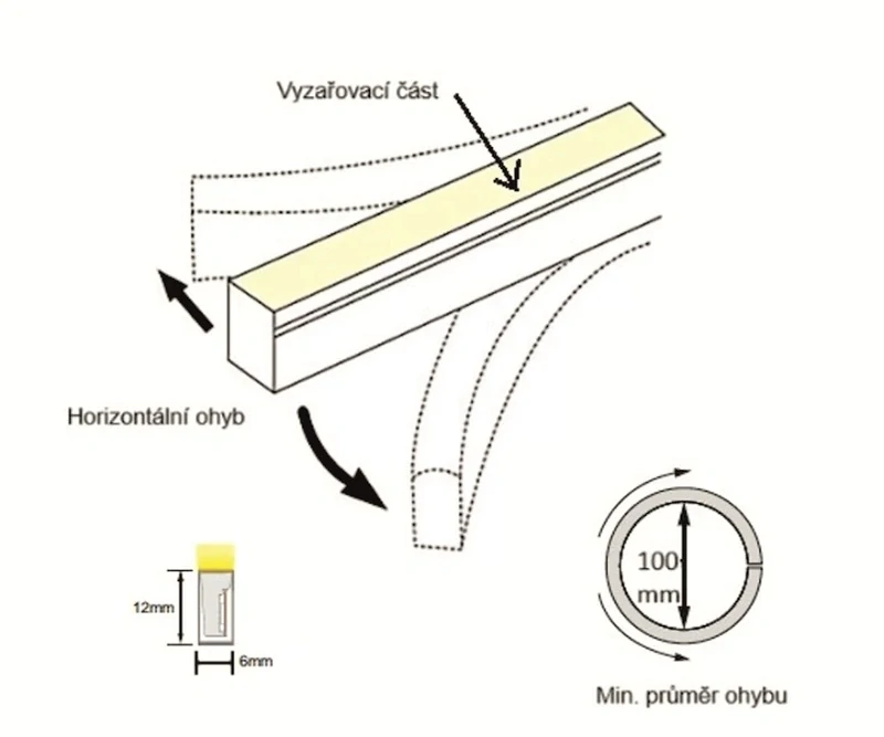 LED NEON 24V,10W, 6x12mm,CW/DW/WW, VODĚODOLNÝ