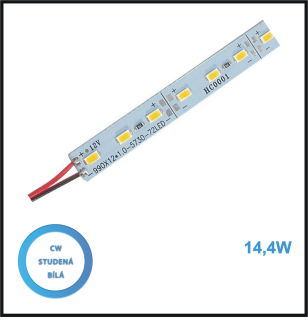 LED pásek 12V, 14,4W, hliníkový, studená bílá